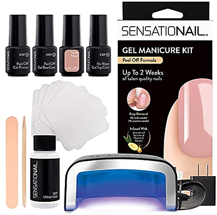SensatioNail Gel Manicure Starter – Peel Off Formula, Nude Mood – Gel Nail Polish Kit with Peel Off Removal